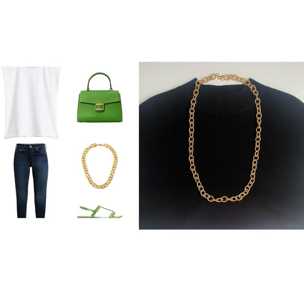 Kenneth Jay Lane Gold-Plated Chain Necklace Chunky Interlocking Bold Braided